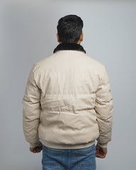 Men's Faux Leather Puffer Jacket with Removable Fur Collar