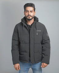 Men's Hooded Puffer Jacket with Fleece Lining