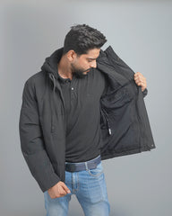 Men's Hooded Puffer Jacket with Fleece Lining
