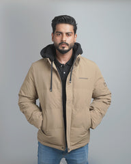Men's Hooded Puffer Jacket with Fleece Lining