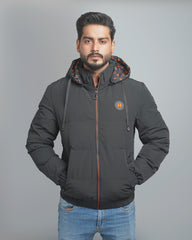Men's Hooded Puffer Jacket with Patterned Lining