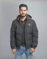 Men's Hooded Puffer Jacket with Patterned Lining