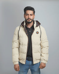 Men's Hooded Puffer Jacket with Patterned Lining