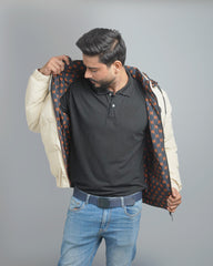 Men's Hooded Puffer Jacket with Patterned Lining