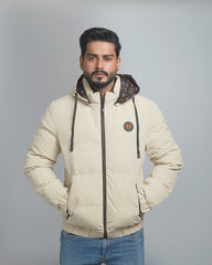 Men's Hooded Puffer Jacket with Patterned Lining