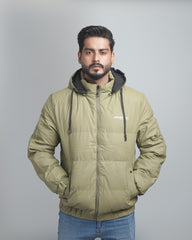 Men's Lightweight Hooded Puffer Jacket with Contrast Lining