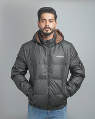 Men's Lightweight Hooded Puffer Jacket with Contrast Lining