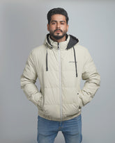 Men's Lightweight Hooded Puffer Jacket with Contrast Lining