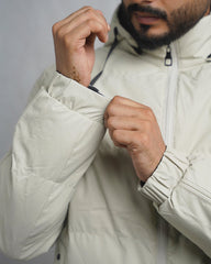 Men's Lightweight Hooded Puffer Jacket with Contrast Lining