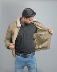 Men's Puffer Bomber Jacket with Sherpa Collar