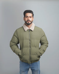 Men's Puffer Bomber Jacket with Sherpa Collar