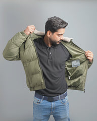 Men's Puffer Bomber Jacket with Sherpa Collar