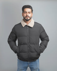 Men's Puffer Bomber Jacket with Sherpa Collar