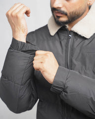 Men's Puffer Bomber Jacket with Sherpa Collar