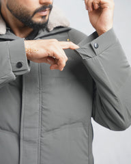 Men's Puffer Jacket with Faux Fur Collar - Insulated Winter Coat