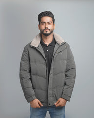 Men's Puffer Jacket with Faux Fur Collar - Insulated Winter Coat