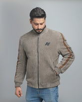 Men's Zip-Up Fleece Jacket with Contrast Stripe Detail - High Collar Sportswear