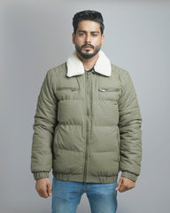 Men's Puffer Bomber Jacket with Sherpa Collar