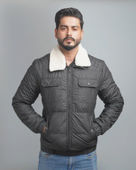 Men's Insulated Puffer Jacket with Plush Shearling Collar