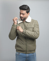 Men's Insulated Puffer Jacket with Plush Shearling Collar