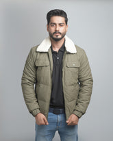 Men's Insulated Puffer Jacket with Plush Shearling Collar