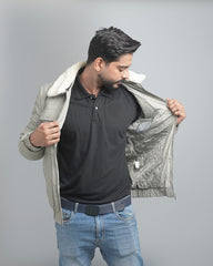 Men's Insulated Puffer Jacket with Plush Shearling Collar