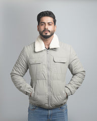Men's Insulated Puffer Jacket with Plush Shearling Collar