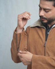 Men's Faux Suede Shearling Lined Jacket - Warm Winter Bomber