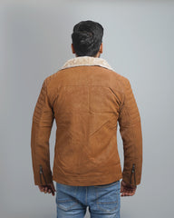 Men's Faux Suede Shearling Lined Jacket - Warm Winter Bomber