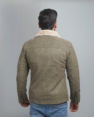 Men's Faux Suede Shearling Lined Jacket - Warm Winter Bomber