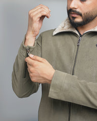Men's Faux Suede Shearling Lined Jacket - Warm Winter Bomber