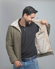 Men's Faux Suede Shearling Lined Jacket - Warm Winter Bomber