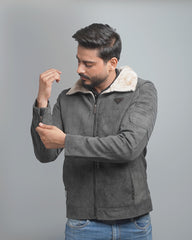 Men's Faux Suede Shearling Lined Jacket - Warm Winter Bomber
