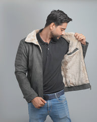 Men's Faux Suede Shearling Lined Jacket - Warm Winter Bomber