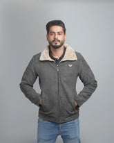 Men's Faux Suede Shearling Lined Jacket - Warm Winter Bomber