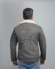 Men's Faux Suede Shearling Lined Jacket - Warm Winter Bomber