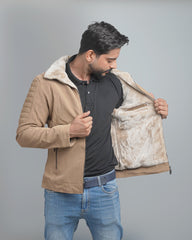 Men's Faux Suede Shearling Lined Jacket - Warm Winter Bomber