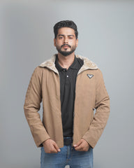 Men's Faux Suede Shearling Lined Jacket - Warm Winter Bomber