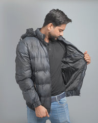 Men's Insulated Puffer Jacket with Hood - Quilted Winter Bomber