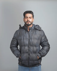 Men's Insulated Puffer Jacket with Hood - Quilted Winter Bomber