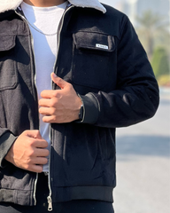 Men's Suede Bomber Jacket with Warm Sherpa Lining