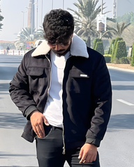 Men's Suede Bomber Jacket with Warm Sherpa Lining