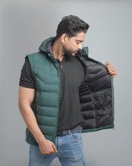 Men's Insulated Puffer Vest with Hood - Quilted Sleeveless Jacket