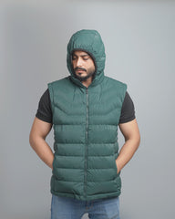 Men's Insulated Puffer Vest with Hood - Quilted Sleeveless Jacket