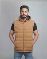 Men's Insulated Puffer Vest with Hood - Quilted Sleeveless Jacket