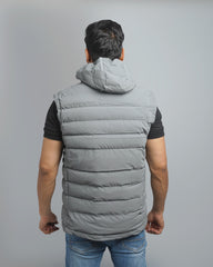 Men's Insulated Puffer Vest with Hood - Quilted Sleeveless Jacket