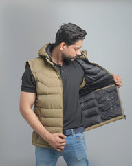 Men's Insulated Puffer Vest with Hood - Quilted Sleeveless Jacket