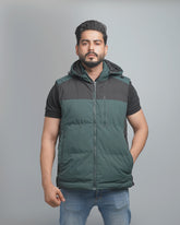 Men's Color Block Puffer Vest with Hood - Insulated Outdoor Sleeveless Jacket