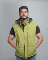 Men's Reversible Insulated Puffer Vest with Hood - Dual-Sided Sleeveless Outerwear