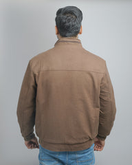 Men's Luxury Wool Blend Bomber Jacket with Faux Fur Shearling Collar